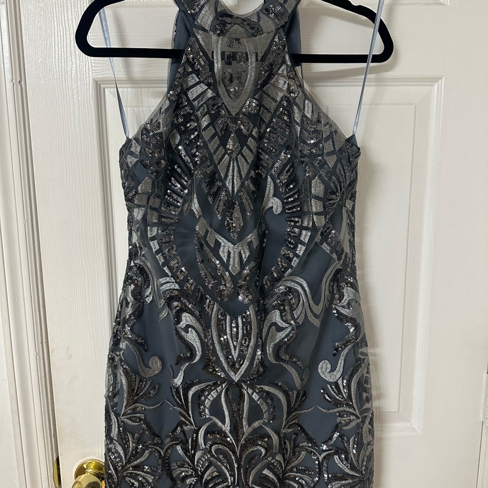 Gianni Bini Gray Embellished Halter Bodycon Dress